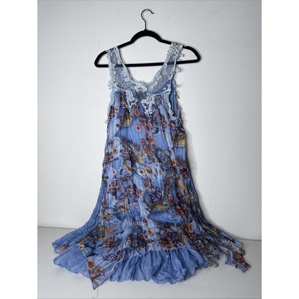 Pretty Angel Vtg Y2K Silk Mesh Fairy Ethereal Mini Dress Tunic Top Purple Blue M - Picture 4 of 9